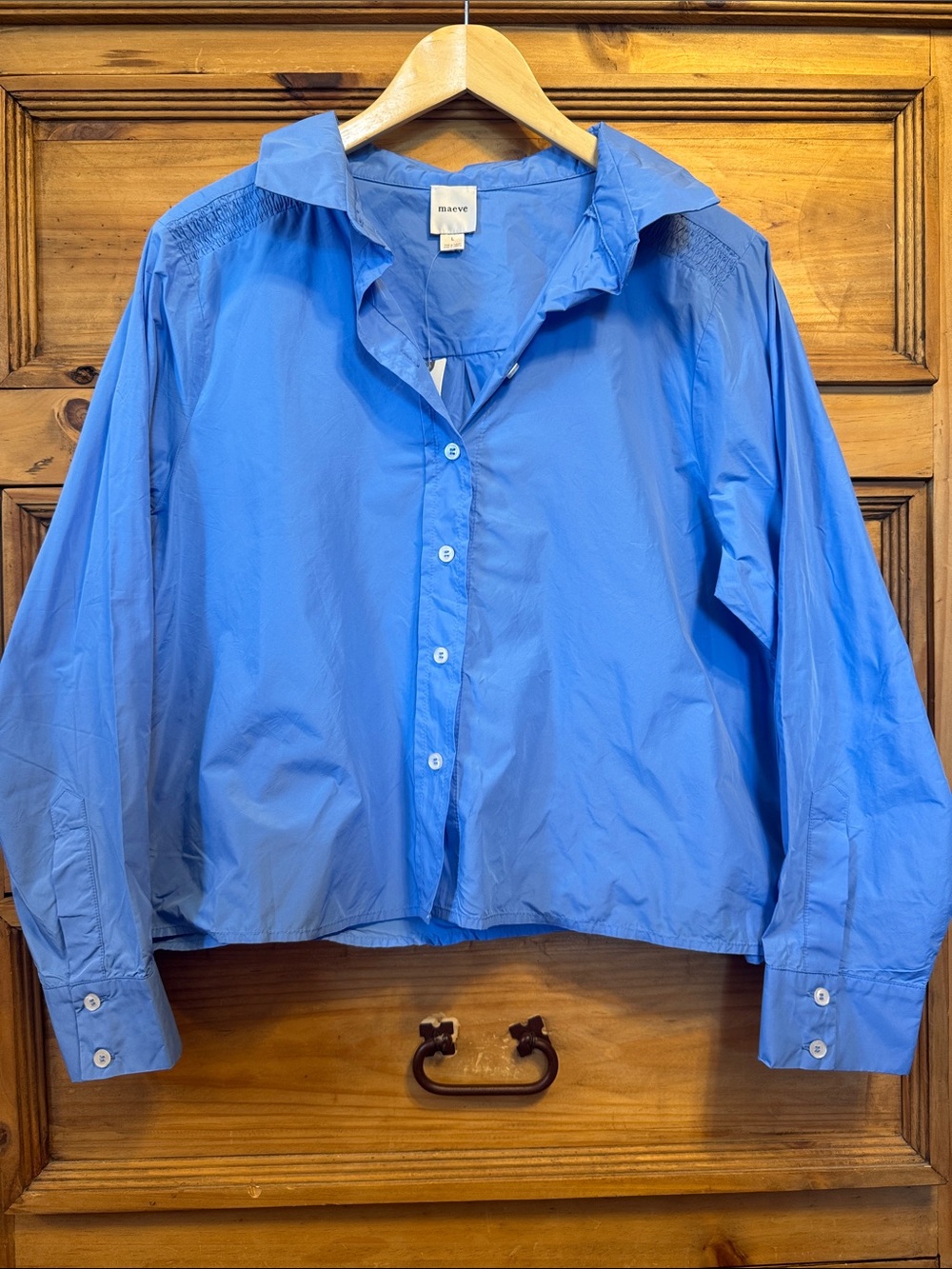 Maeve by Anthropologie Blue Boxy Button Down Cropped Shirt New Large